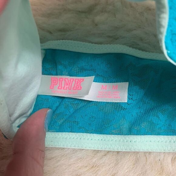 PINK Victoria’s Secret Blue & Green Lace Bandeau Bralette size M - Picture 2 of 5
